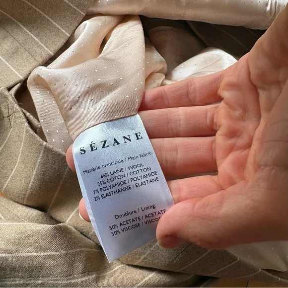 Sezane Sz 6 (38) Michele Tan Pin Stripes Double Breasted Wool Blend Blazer - Picture 8 of 8